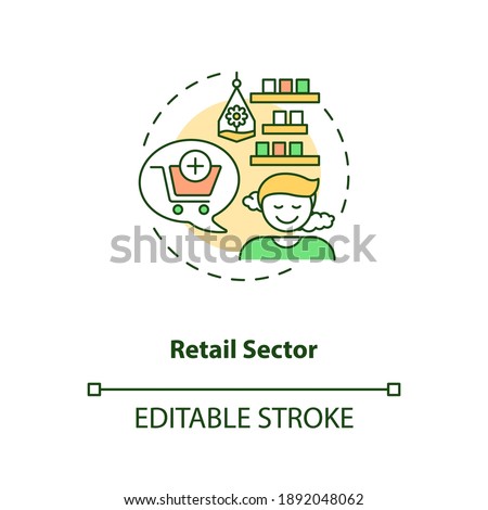 Retail sector concept icon. Conscious consumption. Shopping for eco friendly product. Biophilia idea thin line illustration. Vector isolated outline RGB color drawing. Editable stroke