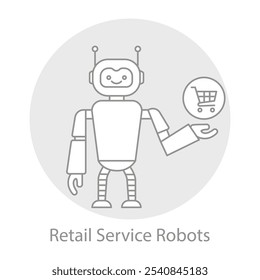 Retail Service Robot Icon – Shopping Cart and Robot to Represent Customer Interaction in Retail