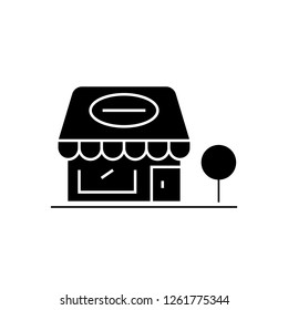 Retail shop black vector concept icon. Retail shop flat illustration, sign