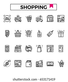 Retail shop icon vector illustration flat design line icons set for ui, ux, web, app design