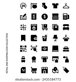 Plantilla de diseño vectorial de conjunto de iconos de comercio minorista y compras e ilustración con trazo editable