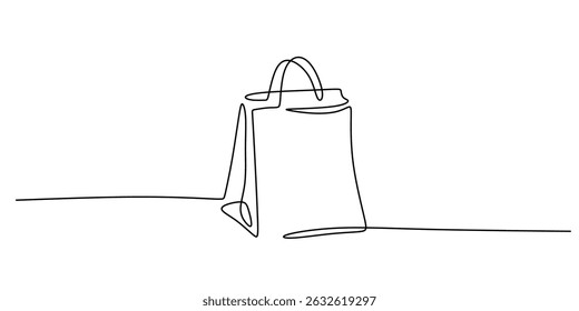 Retail shopping bag label single line. Purchase commerce online sale. E-commerce consumer item gift.