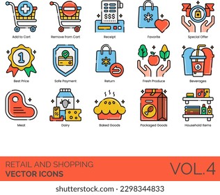 Retail and Shopping Icon Including Cart, Appliances, Automobiles, Baked, Goods, Barcode, Best, Price, Beverages, Book, Store, Buy, Buyer, Protection, Cash, Register, Cashier, Catalog, Charity, Store