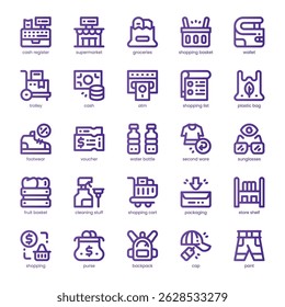 Retail Shopping Icon pack for your website, mobile, presentation, and logo design. Retail Shopping Icon line basic color design. Vector graphics illustration and editable stroke.