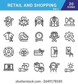 Retail and shopping icon set for commercial use.