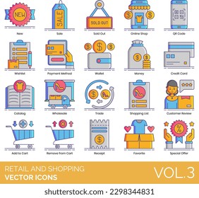 Retail and Shopping Icons Including Appliances, Automobiles, Baked Goods, Barcode, Best Price, Beverages, Book Store, Buy, Buyer Protection, Cash Register, Cashier, Catalog, Charity Store, Checkout