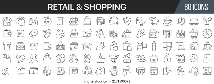 Retail and shopping line icons collection. Big UI icon set in a flat design. Thin outline icons pack. Vector illustration EPS10