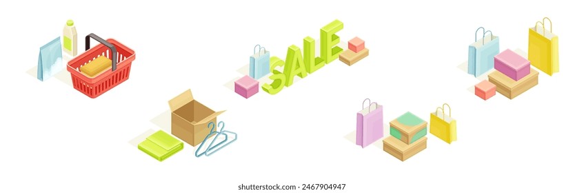 Retail Shopping and Purchase Object Isometric Vector Set