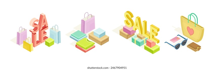 Retail Shopping and Purchase Object Isometric Vector Set