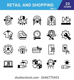 Retail and Shopping vector icon set for commercial use. 