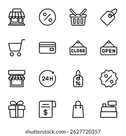 Retail Store Icon Pack Vector Collection for Market and Commerce