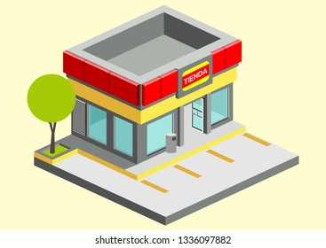 
Retail Store In Isometric Vector In Yellow And Red