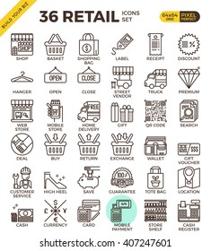 Retail Store pixel perfect outline icons modern style for website