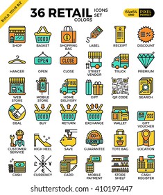 Retail Store pixel perfect outline icons modern style for website