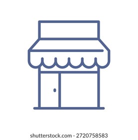 Retail store and shop icon with storefront facade, local business, commerce location, small shop, retail service concept line flat vector illustration.