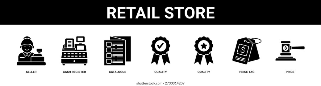 Tienda al por menor Web Anuncio icono conjunto colección estilo sólido.
