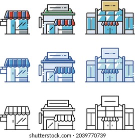retail stores in various size  capacity set of strokes and fill svg