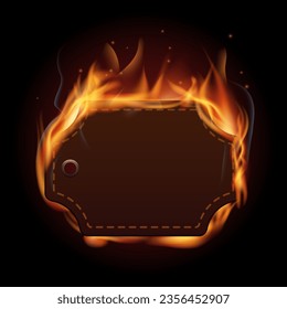 Retail tag burning in realistic flame. Blank mockup