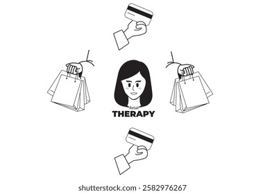 Retail Therapy vectors, youth shopping concept, symbol of happiness, symbol of pleasure for hobbies, line style, you can change it according to your needs