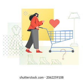 Retail Therapy - Woman With Shopping Cart - Illustration As EPS 10 File