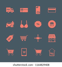retail vector icons set. with credit card, percent up, free delivery and gift card in set
