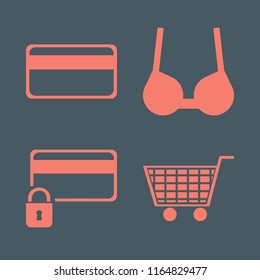 retail vector icons set. with credit card lock, credit card, brassiere and shopping cart in set