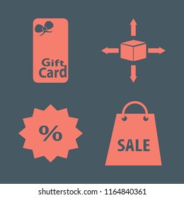 retail vector icons set. with discount tag, shopping bag, parcel four directions and gift card in set
