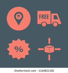 retail vector icons set. with free delivery, discount tag, parcel four directions and store location in set