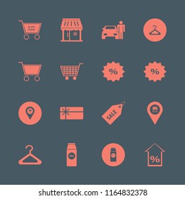 retail vector icons set. with shop, hanger, pack milk and sale tag in set