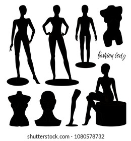 Retail window display black realistic fashion body