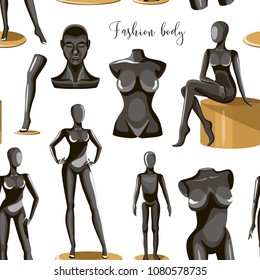 Retail window display black realistic fashion body