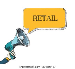 RETAIL word in speech bubble with sketch drawing style