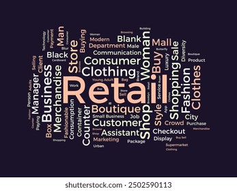 Plantilla minorista de wordcloud. Concepto de negocio de fondo de Vector.