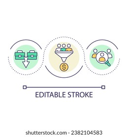 Retain employees during merger loop concept icon. Business activity abstract idea thin line illustration. Organization management. Isolated outline drawing. Editable stroke. Arial font used
