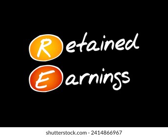 RE Retained Earnings - accumulated net income of the corporation that is retained by the corporation at the end of the reporting period, acronym text concept background