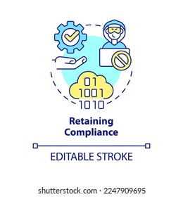 Retaining compliance concept icon. Provide data privacy. Cybersecurity abstract idea thin line illustration. Isolated outline drawing. Editable stroke. Arial, Myriad Pro-Bold fonts used