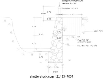 retaining wall plans and river stone material and detailed sketches