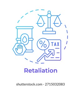 Ícone de conceito de gradiente azul de retaliação. Comércio internacional. Controlo dos combustíveis fósseis. Regulamentação fiscal. Ilustração de linha de forma redonda. Ideia abstrata. Design gráfico. Artigo fácil de usar, folheto