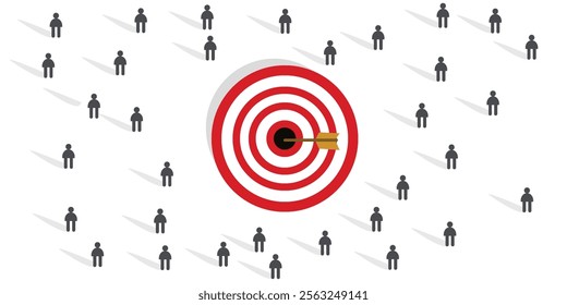 Retargeting remarketing crowd online advertising strategy of targeting visitor. Symbol of dart target customer vector illustration design background