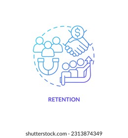 Icono de concepto de degradado azul de retención. Recursos humanos. Satisfacción laboral. Servicio al cliente. Cultura de la empresa. Ilustración de línea delgada de ideas abstractas de compromiso de empleados. Esquema aislado