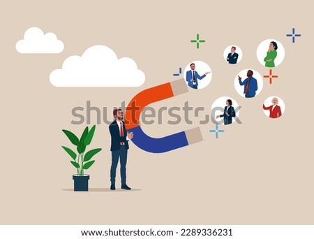 Retention clients with a magnet. Modern vector illustration in flat style