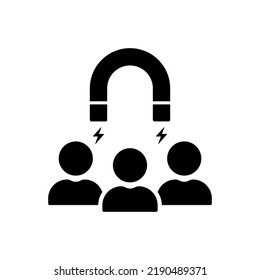 Retention Employee People in Business Company Silhouette Icon. Lead Attract User Customer Black Pictogram. Magnet Acquisition Potential Client Icon. Isolated Vector Illustration.