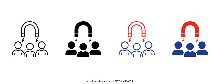 Retention Employee People in Business Company Silhouette and Line Icon. Lead Attract User Customer Pictogram. Magnet Acquisition Potential Client Icon. Editable Stroke. Isolated Vector Illustration.