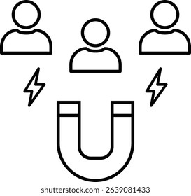 Retention Employee People to Business Company Line Icon. User engagement icon. Magnet Acquisition Potential Client Icon. Editable Stroke. Vector Illustration.
