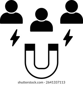 Retention Employee People to Business Company Icon. User engagement icon. Magnet Acquisition Potential Client Icon.  a magnet with people and a lightning bolt icons