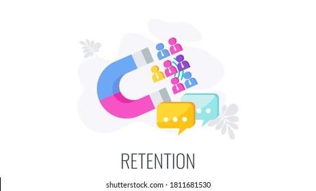 Retention icon. Attracting potential customers. Huge magnet attracts people. Advertising company. Increase sales. Marketing communications aimed at the target audience. Flat vector illustr svg