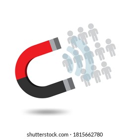 Retention icon. Attracting potential customers. Huge magnet attracts people. Advertising company. Increase sales.