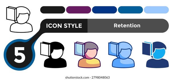 Retention icon for illustrating long term memory storage, knowledge preservation, and cognitive stability. Line, Filled, Color, Blue, Dualtone style.