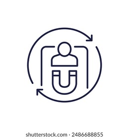 Retention Icon mit Magnet, Vektorgrafik der Linie
