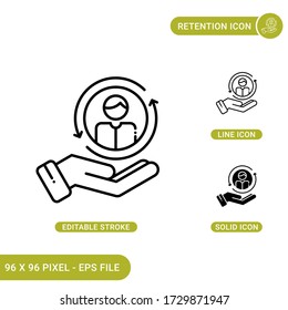 Retention Icons Set Vector Illustration With Solid Icon Line Style. Customer Service Concept. Editable Stroke Icon On Isolated Background For Web Design, Infographic And UI Mobile App.